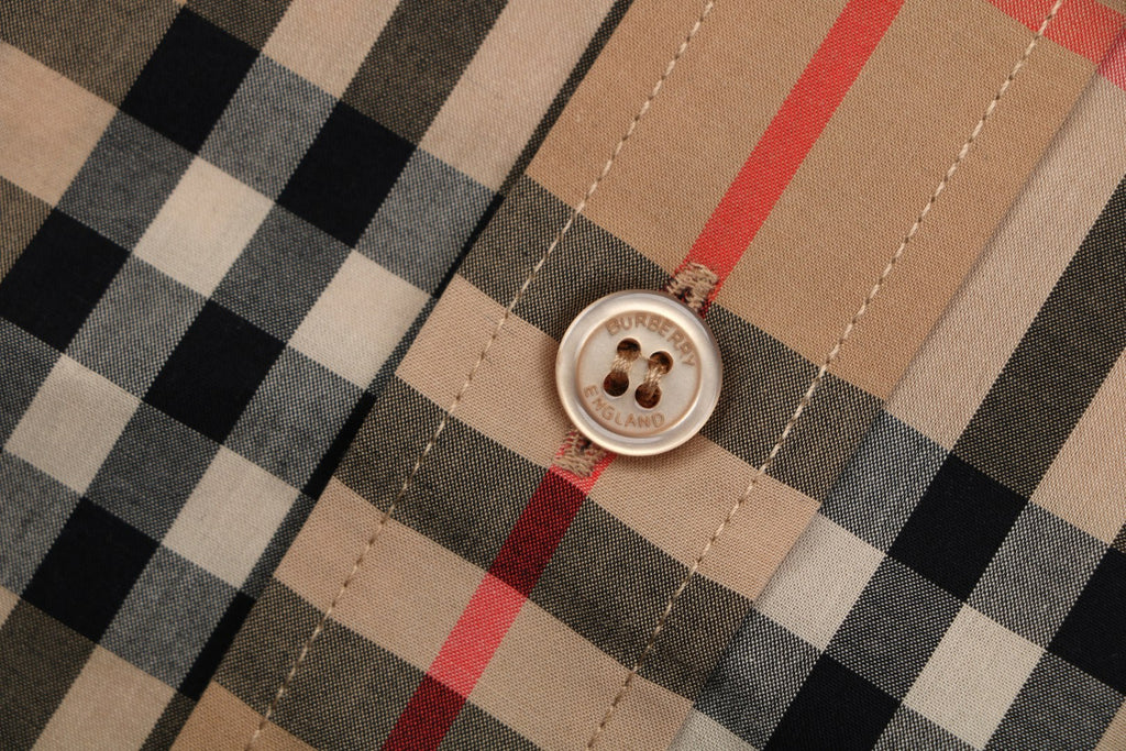 Burberry Vintage Check Oversized Logo Hem Long Sleeve Shirt | Camel
