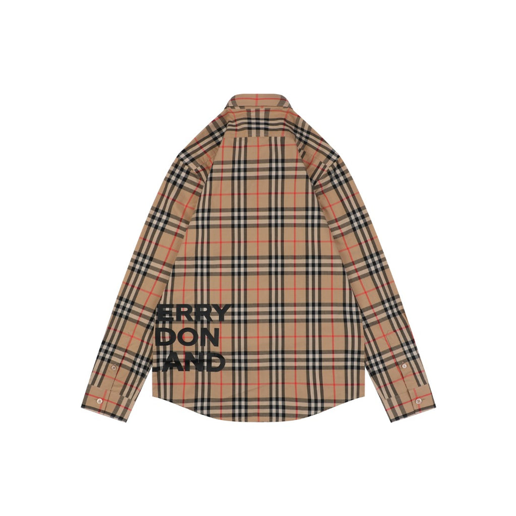 Burberry Vintage Check Oversized Logo Hem Long Sleeve Shirt | Camel