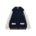 Miu Miu FW25 Colourblock Logo Patch Cardigan | Navy / Cream