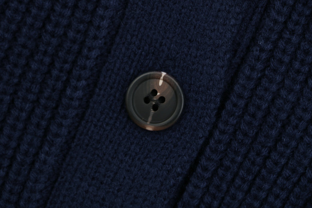 Miu Miu FW25 Colourblock Logo Patch Cardigan | Navy / Cream