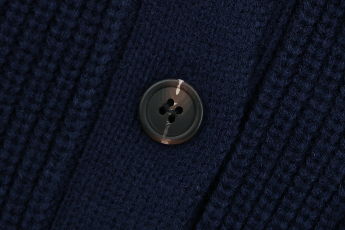 Miu Miu FW25 Colourblock Logo Patch Cardigan | Navy / Cream