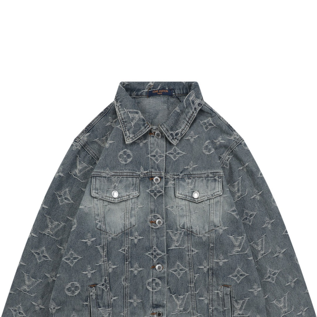 Louis Vuitton Washed Phantom Monogram Denim Jacket | Grey Blue