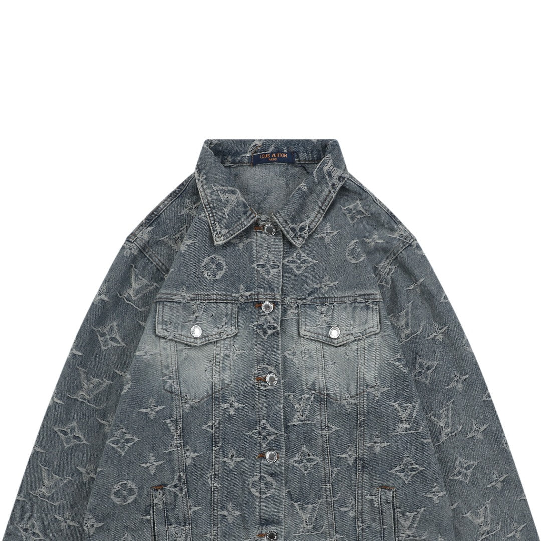 Louis Vuitton Washed Phantom Monogram Denim Jacket | Grey Blue