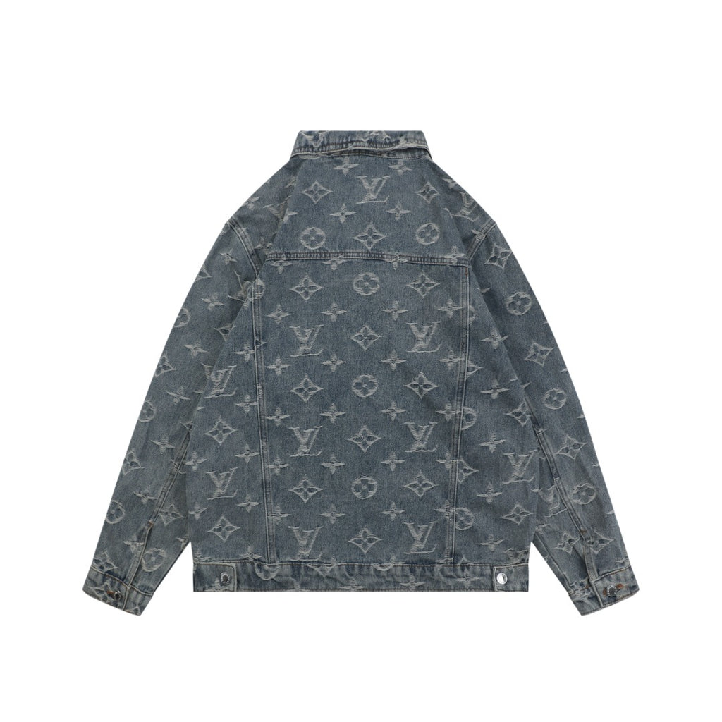 Louis Vuitton Washed Phantom Monogram Denim Jacket | Grey Blue