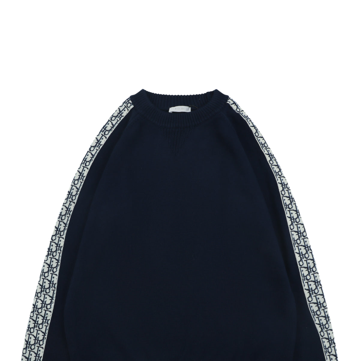 Dior Oblique Jacquard Tape Sleeve Stripe Crewneck Sweater | Navy