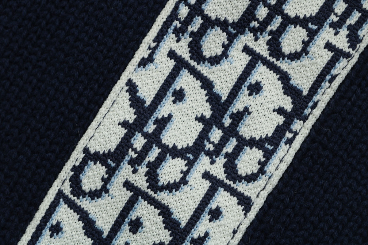 Dior Oblique Jacquard Tape Sleeve Stripe Crewneck Sweater | Navy