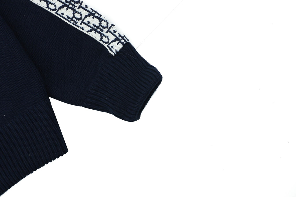 Dior Oblique Jacquard Tape Sleeve Stripe Crewneck Sweater | Navy