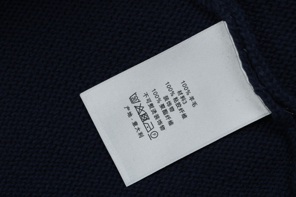 Dior Oblique Jacquard Tape Sleeve Stripe Crewneck Sweater | Navy