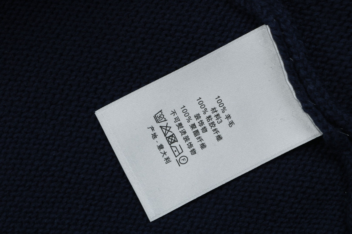 Dior Oblique Jacquard Tape Sleeve Stripe Crewneck Sweater | Navy