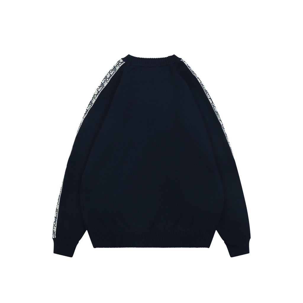 Dior Oblique Jacquard Tape Sleeve Stripe Crewneck Sweater | Navy