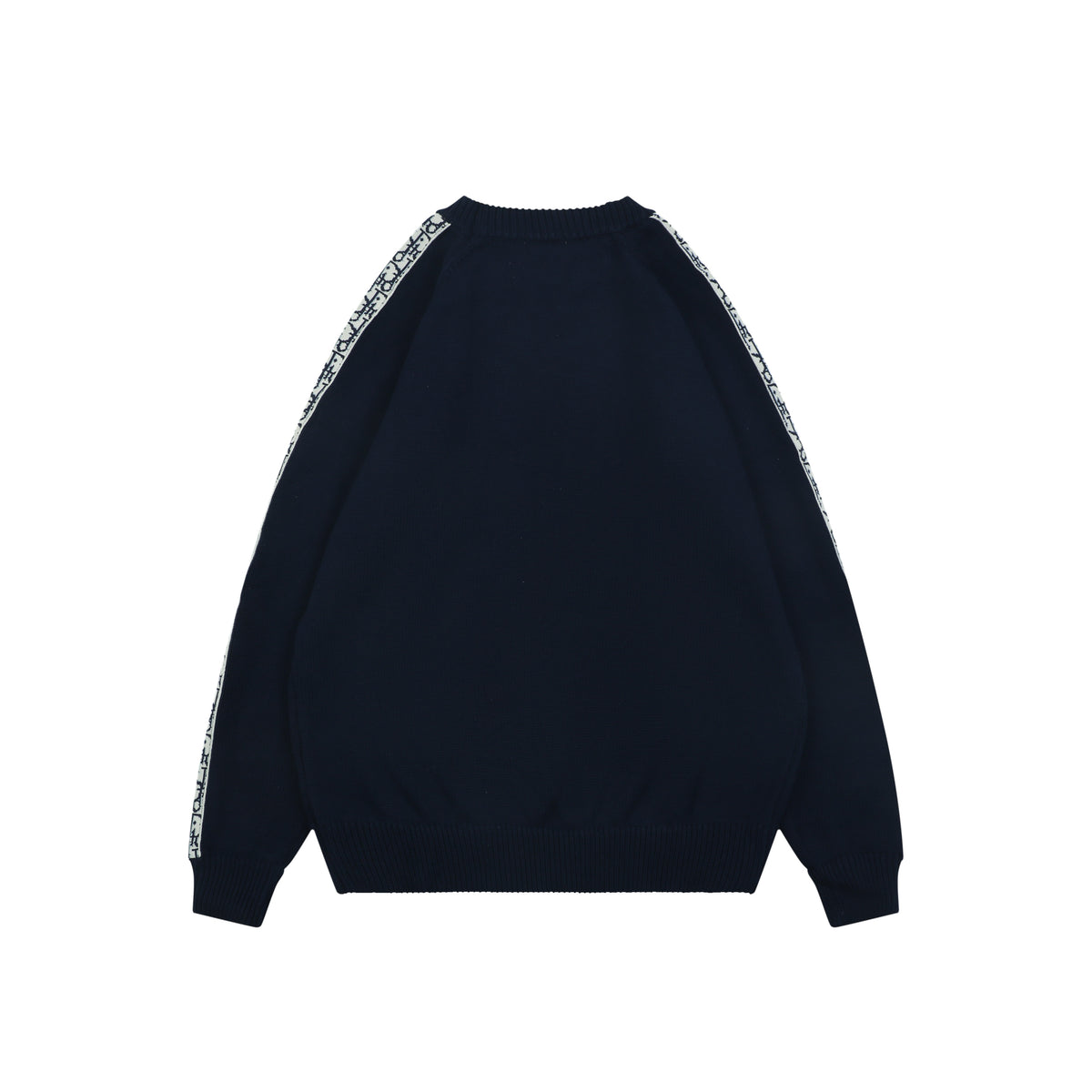 Dior Oblique Jacquard Tape Sleeve Stripe Crewneck Sweater | Navy