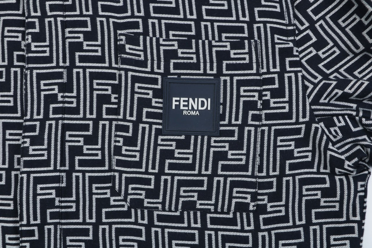 Fendi All-Over FF Monogram Perforated Print Jacket | Black / Cream