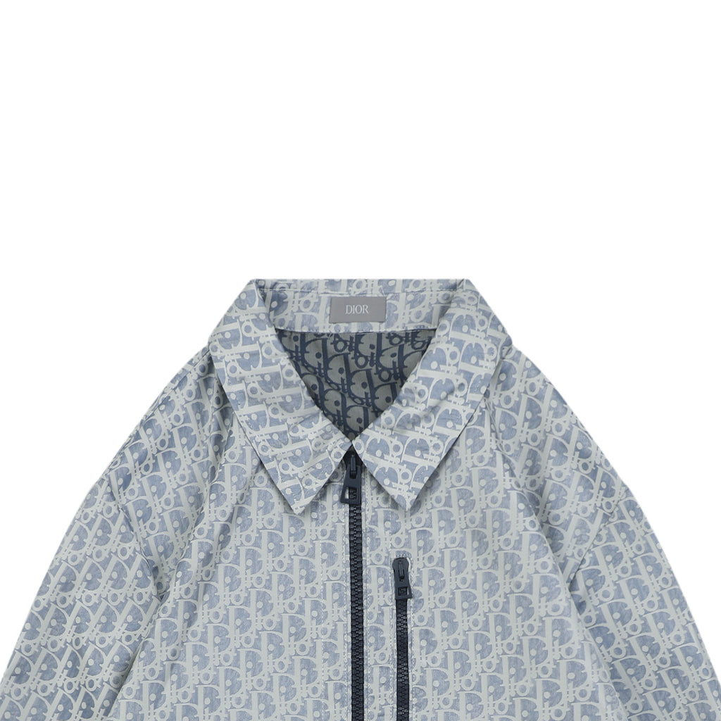 Dior All-Over Oblique Print Bee Emblem Zip Jacket | Grey Blue