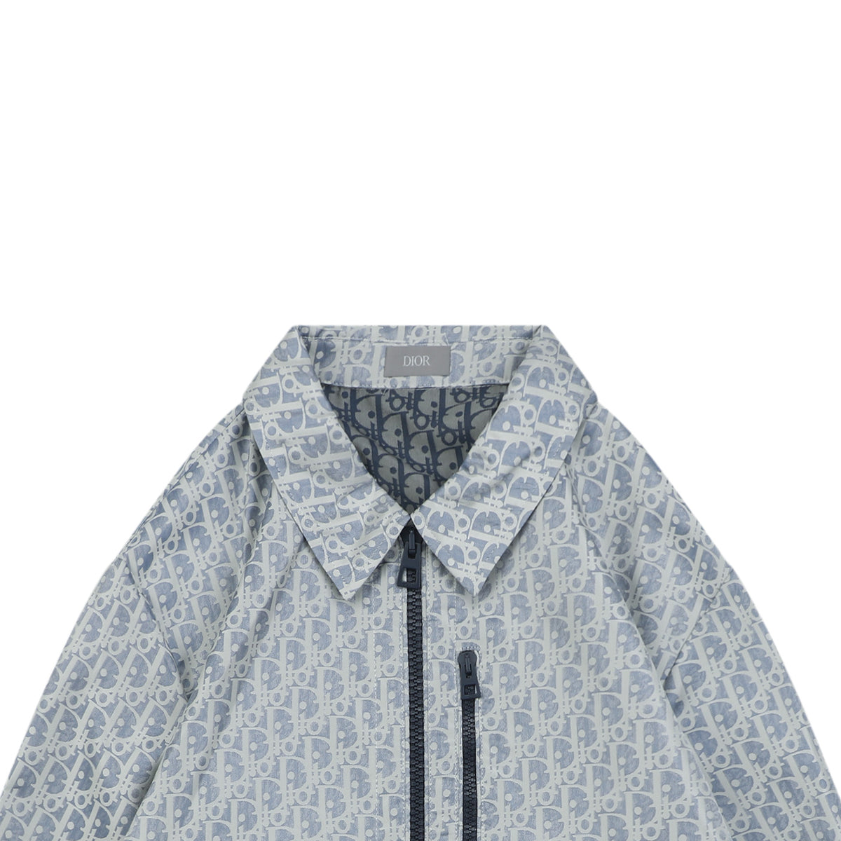 Dior All-Over Oblique Print Bee Emblem Zip Jacket | Grey Blue