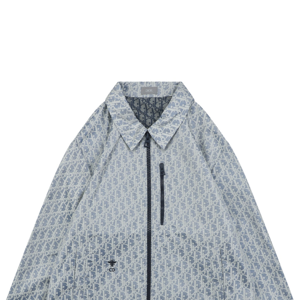Dior All-Over Oblique Print Bee Emblem Zip Jacket | Grey Blue