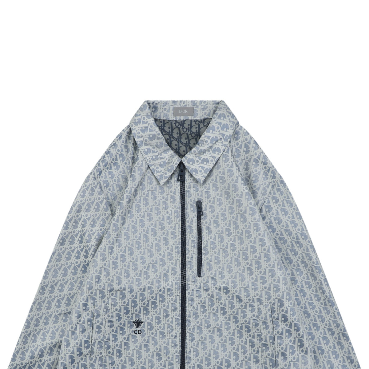 Dior All-Over Oblique Print Bee Emblem Zip Jacket | Grey Blue