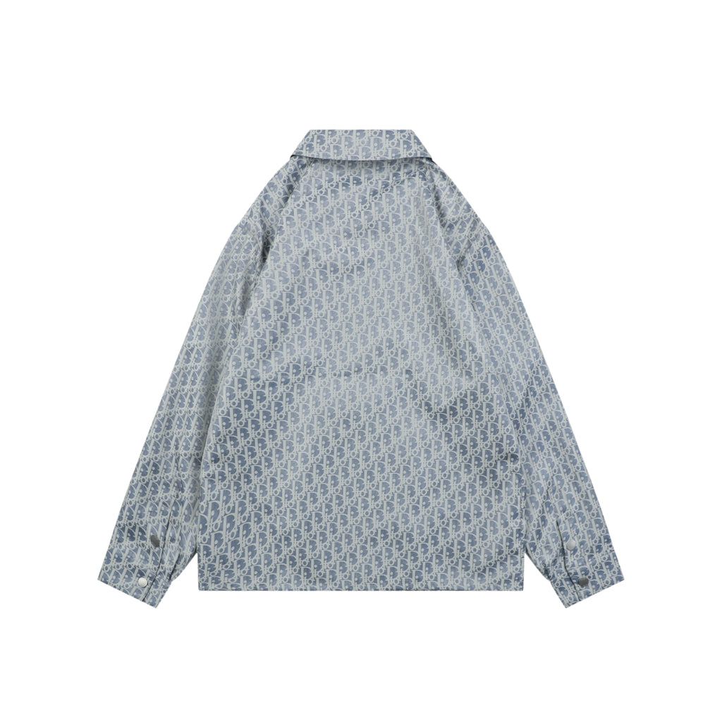Dior All-Over Oblique Print Bee Emblem Zip Jacket | Grey Blue