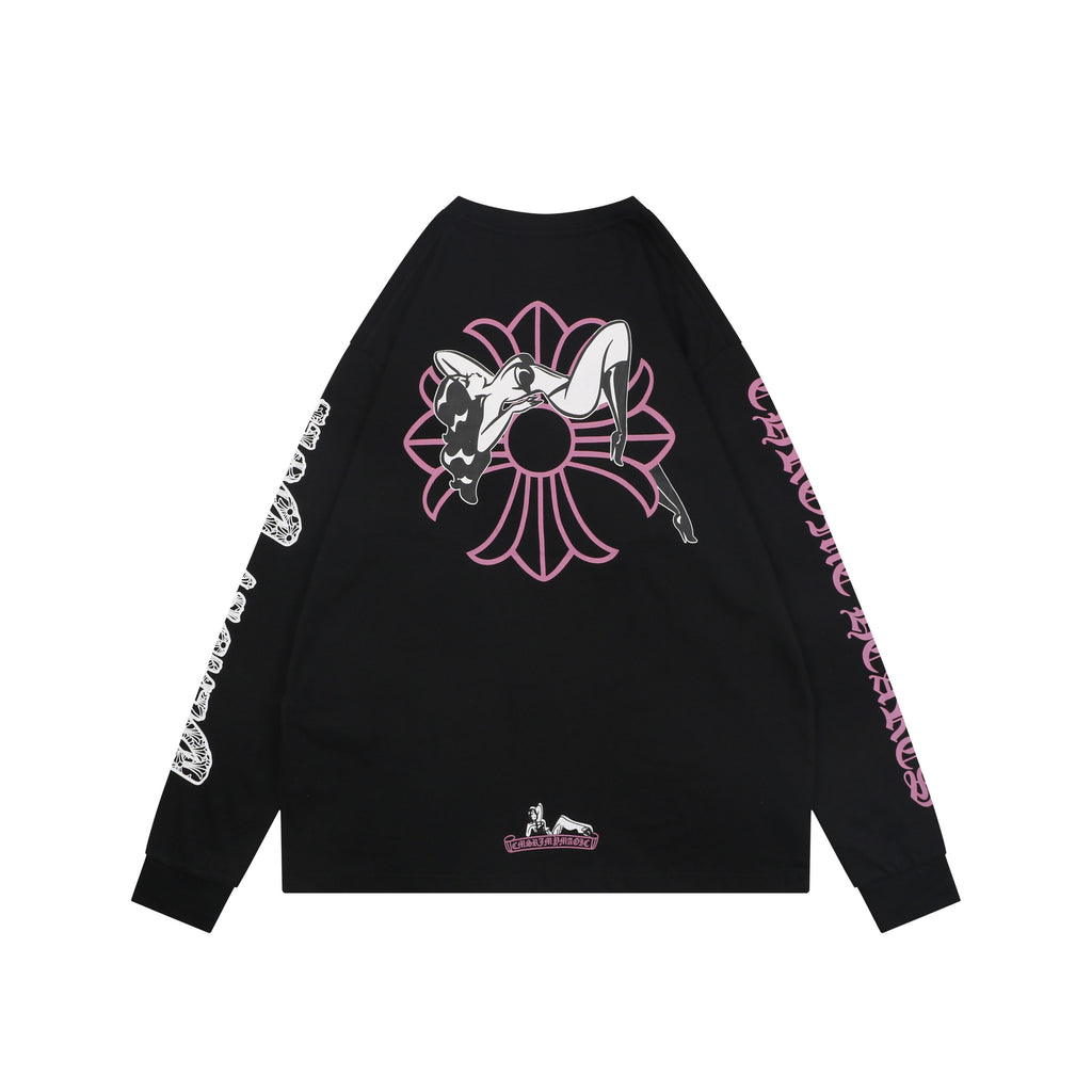 Chrome Hearts "Doll" Cross Girl Print Long Sleeve T-Shirt | Black