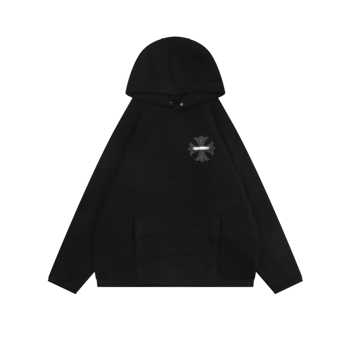 Chrome Hearts Black Cross Leather Patch Double-Faced Fleece Hoodie | Black