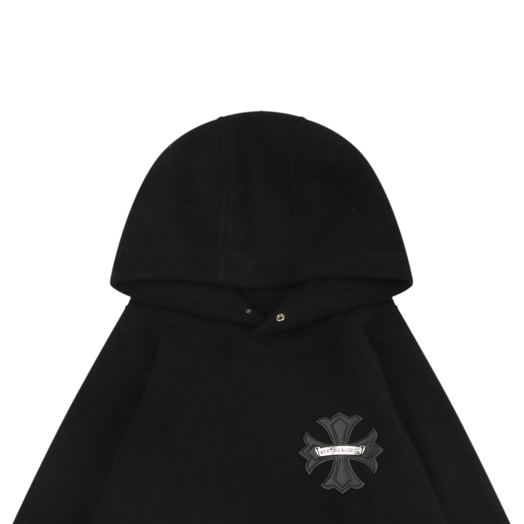 Chrome Hearts Black Cross Leather Patch Double-Faced Fleece Hoodie | Black