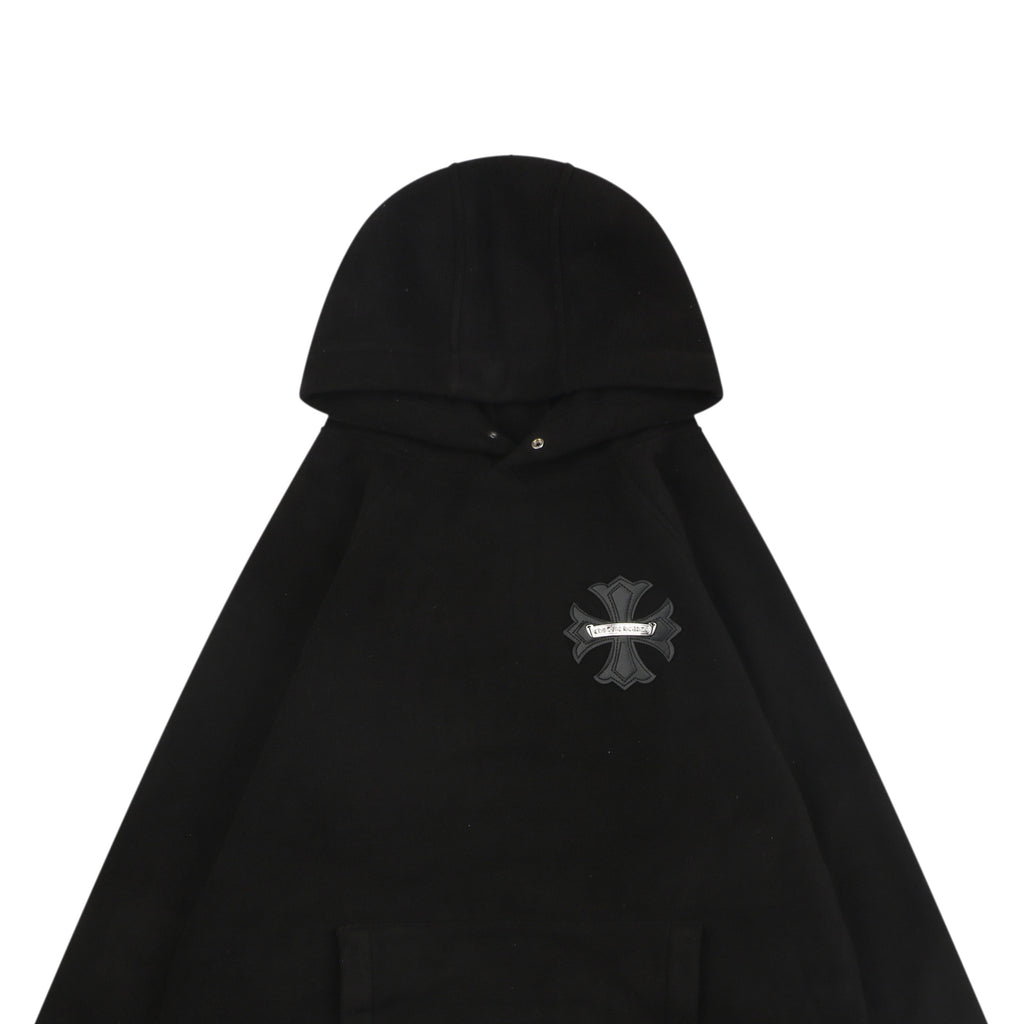Chrome Hearts Black Cross Leather Patch Double-Faced Fleece Hoodie | Black