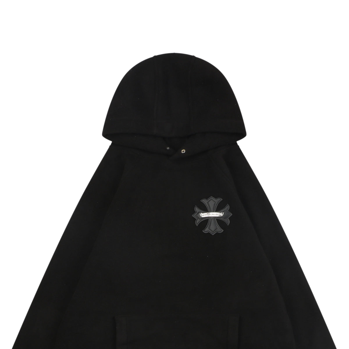 Chrome Hearts Black Cross Leather Patch Double-Faced Fleece Hoodie | Black