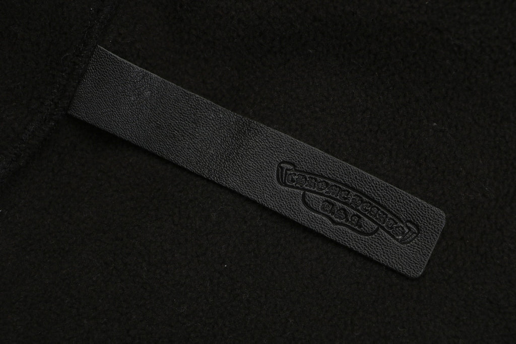 Chrome Hearts Black Cross Leather Patch Double-Faced Fleece Hoodie | Black