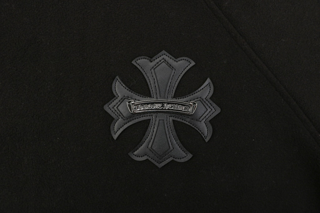 Chrome Hearts Black Cross Leather Patch Double-Faced Fleece Hoodie | Black
