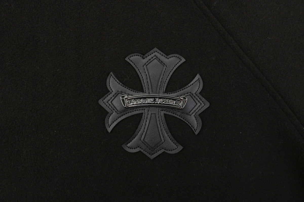 Chrome Hearts Black Cross Leather Patch Double-Faced Fleece Hoodie | Black