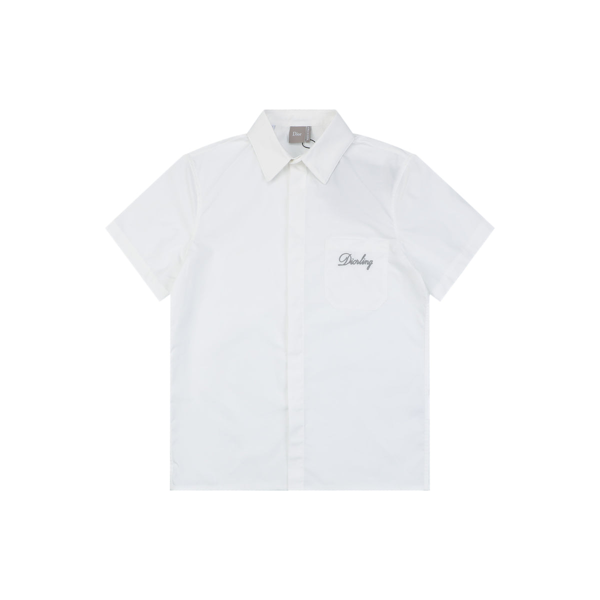 Dior Cursive Signature Embroidered Chest Pocket Short Sleeve Shirt | White