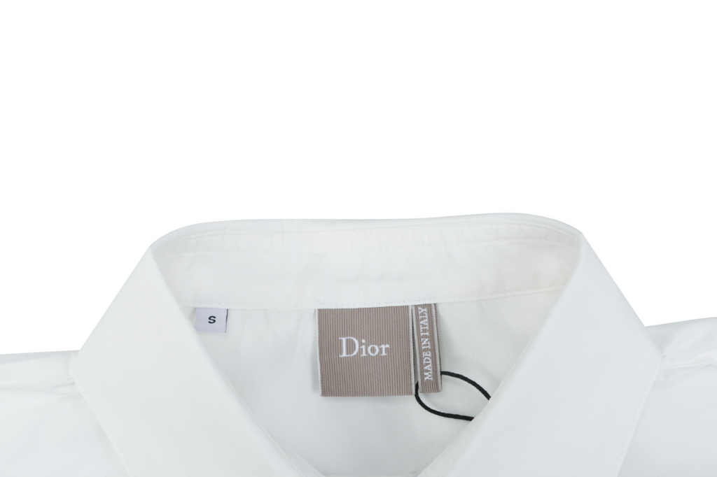 Dior Cursive Signature Embroidered Chest Pocket Short Sleeve Shirt | White