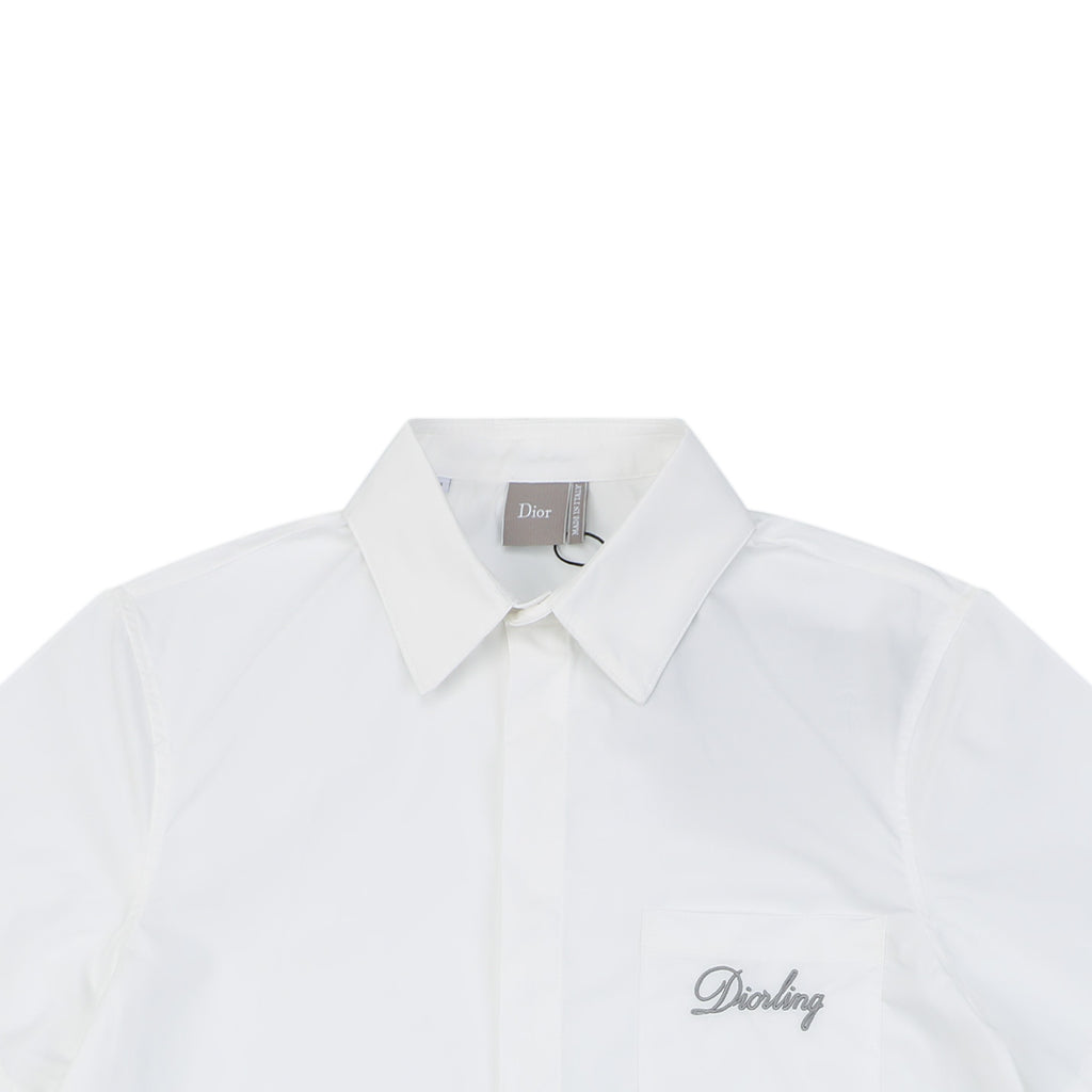 Dior Cursive Signature Embroidered Chest Pocket Short Sleeve Shirt | White