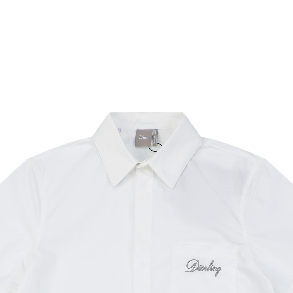 Dior Cursive Signature Embroidered Chest Pocket Short Sleeve Shirt | White