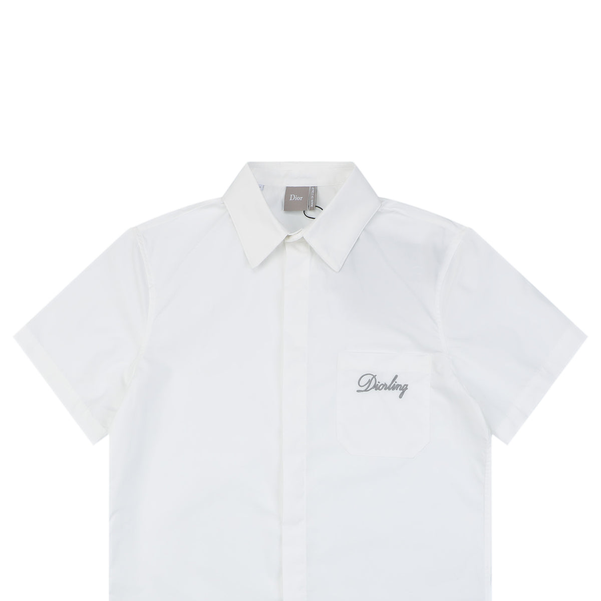 Dior Cursive Signature Embroidered Chest Pocket Short Sleeve Shirt | White
