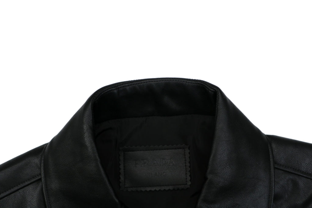 Prada Leather Triangle Logo Button Jacket | Black
