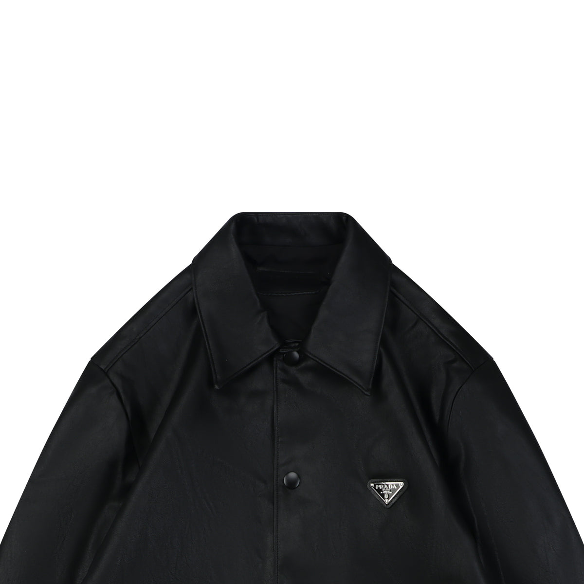 Prada Leather Triangle Logo Button Jacket | Black