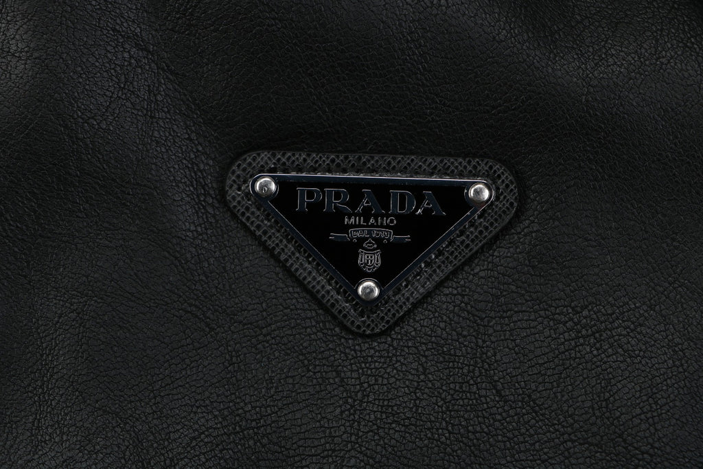Prada Leather Triangle Logo Button Jacket | Black