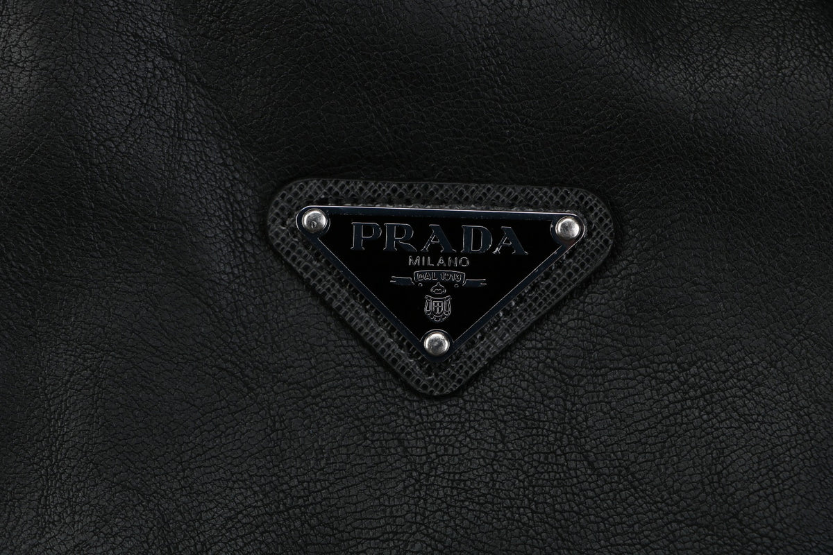 Prada Leather Triangle Logo Button Jacket | Black