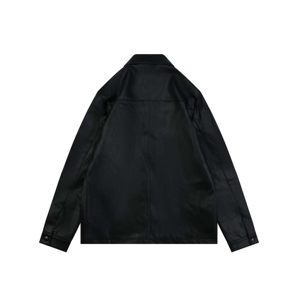 Prada Leather Triangle Logo Button Jacket | Black