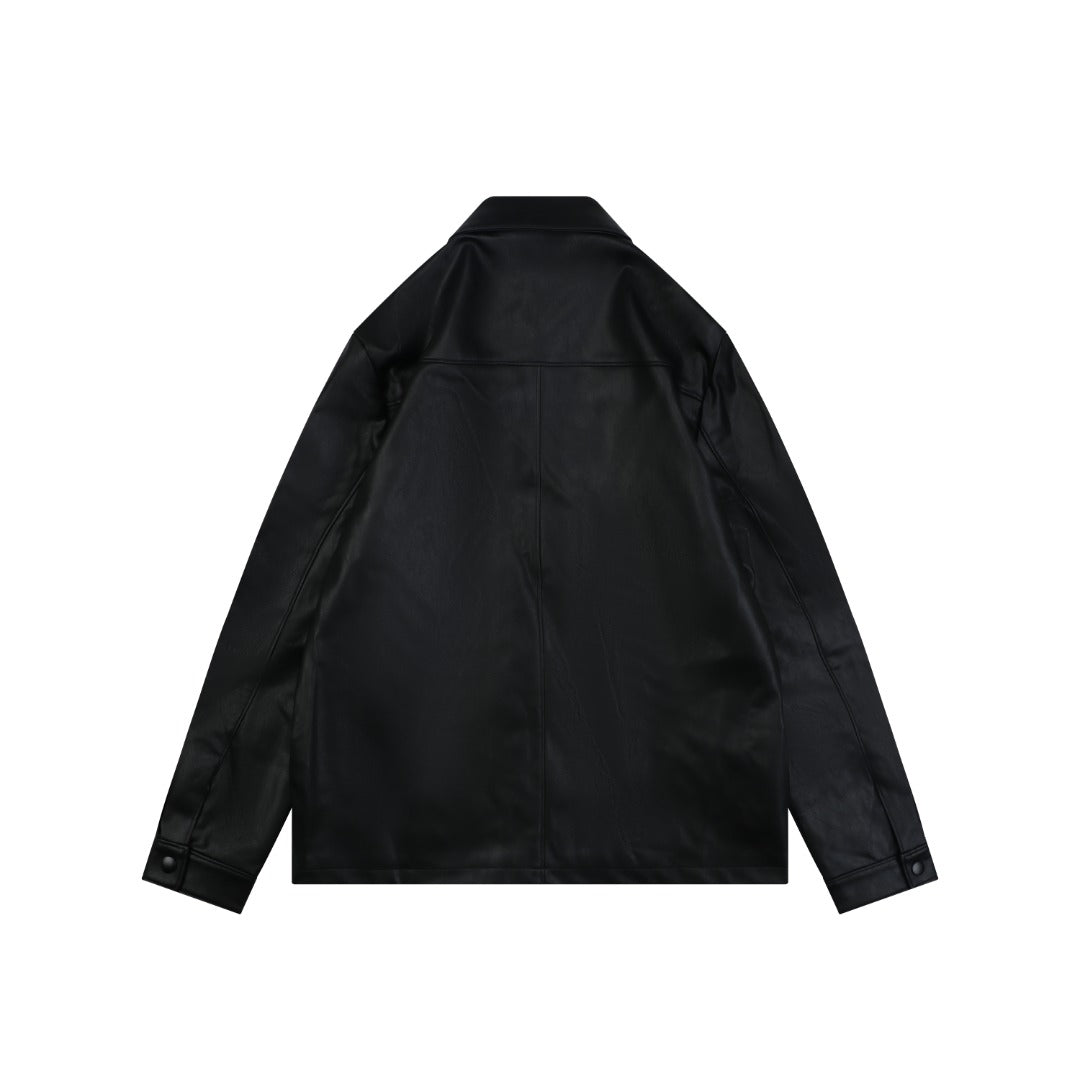 Prada Leather Triangle Logo Button Jacket | Black