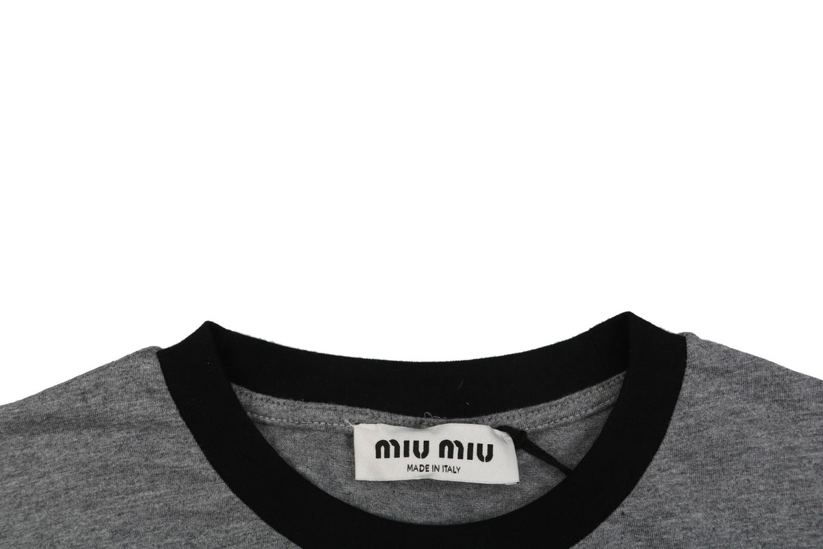 Miu Miu FW26 Black / Grey Colourblock Crew Collar Long Sleeve Top | Grey