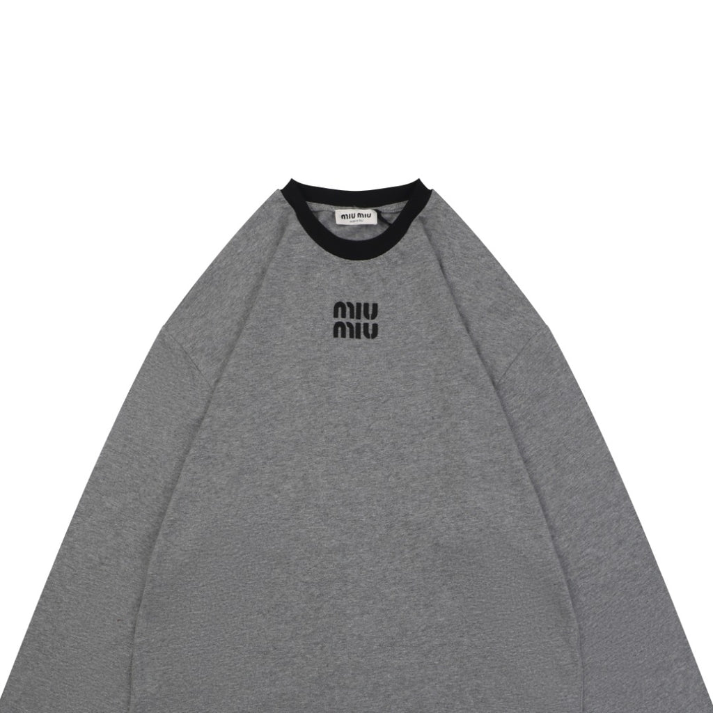 Miu Miu FW26 Black / Grey Colourblock Crew Collar Long Sleeve Top | Grey