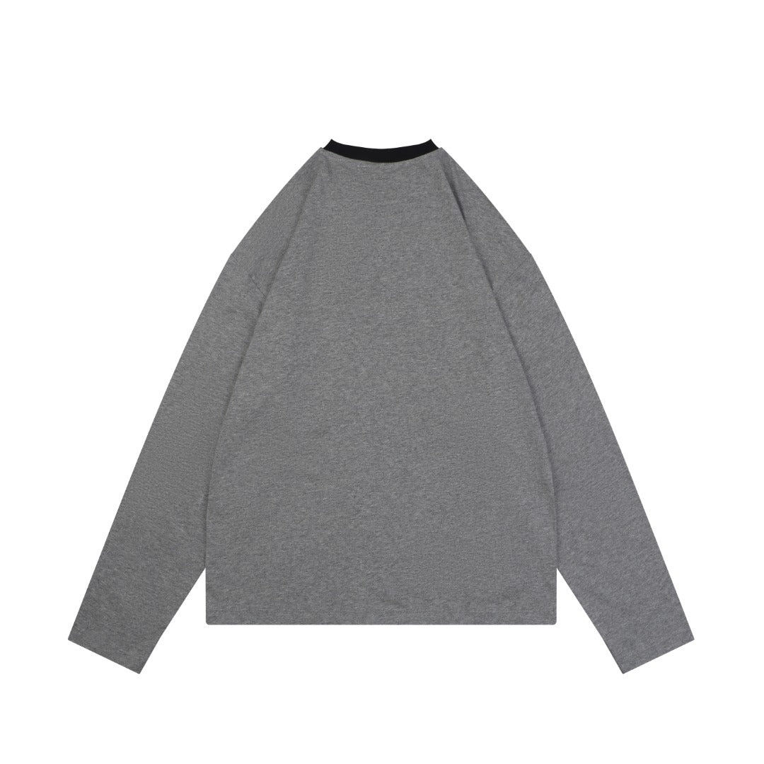 Miu Miu FW26 Black / Grey Colourblock Crew Collar Long Sleeve Top | Grey