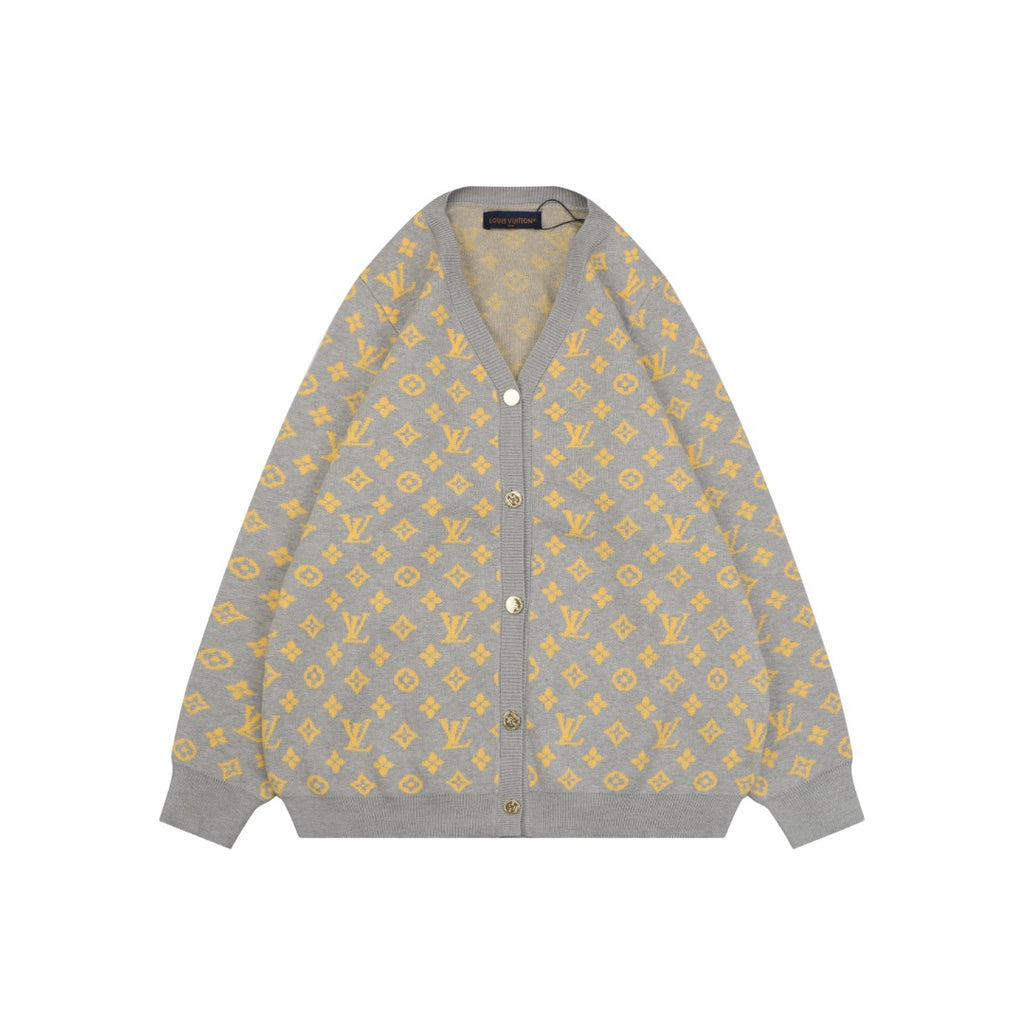 Louis Vuitton All-Over Grey / Gold Monogram Jacquard Cardigan | Grey