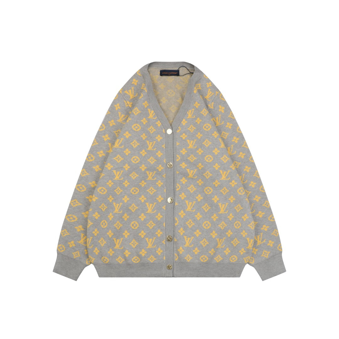 Louis Vuitton All-Over Grey / Gold Monogram Jacquard Cardigan | Grey