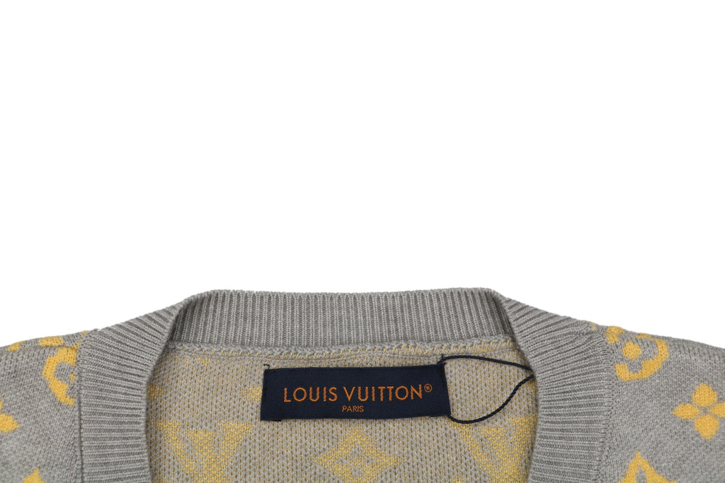 Louis Vuitton All-Over Grey / Gold Monogram Jacquard Cardigan | Grey