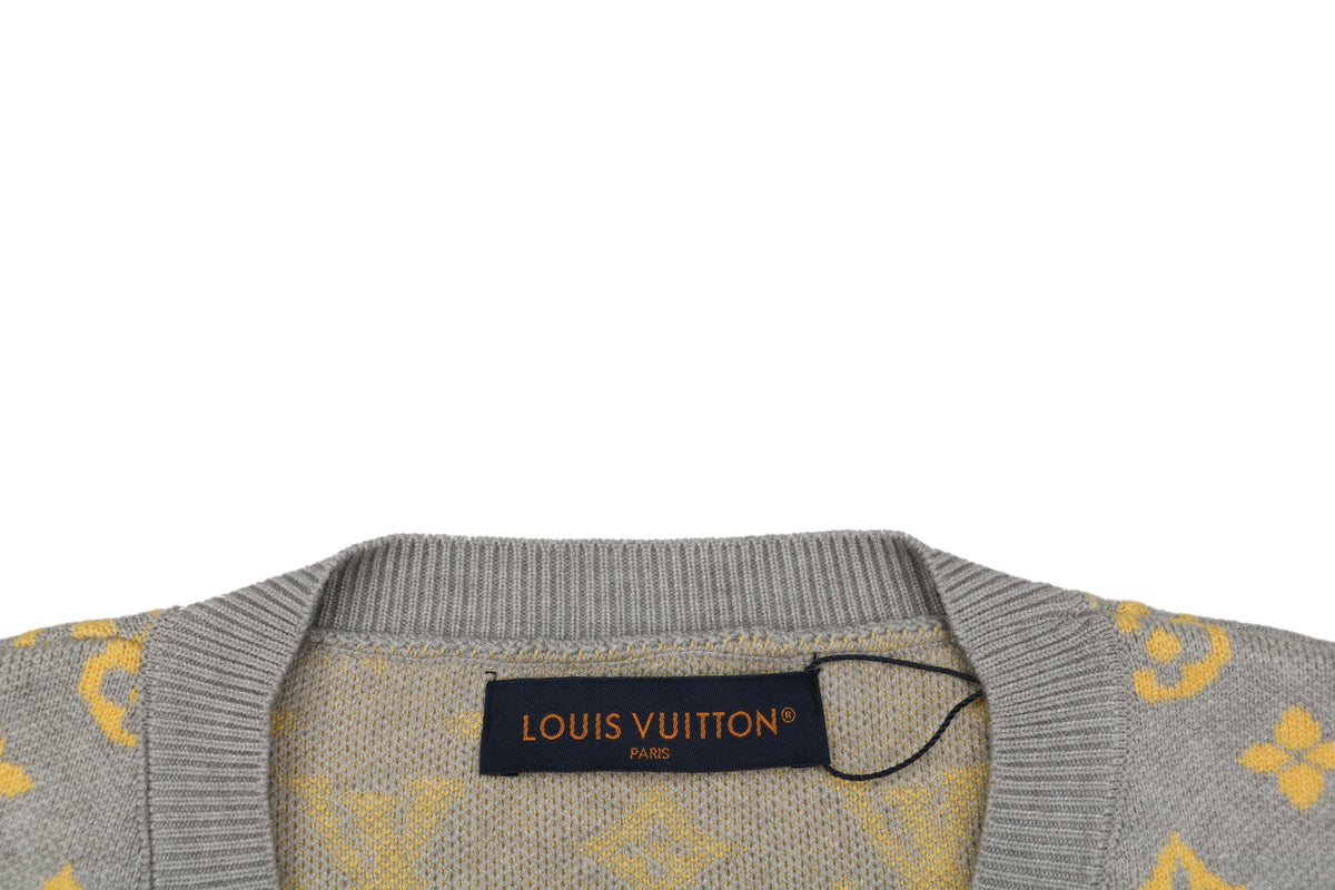 Louis Vuitton All-Over Grey / Gold Monogram Jacquard Cardigan | Grey