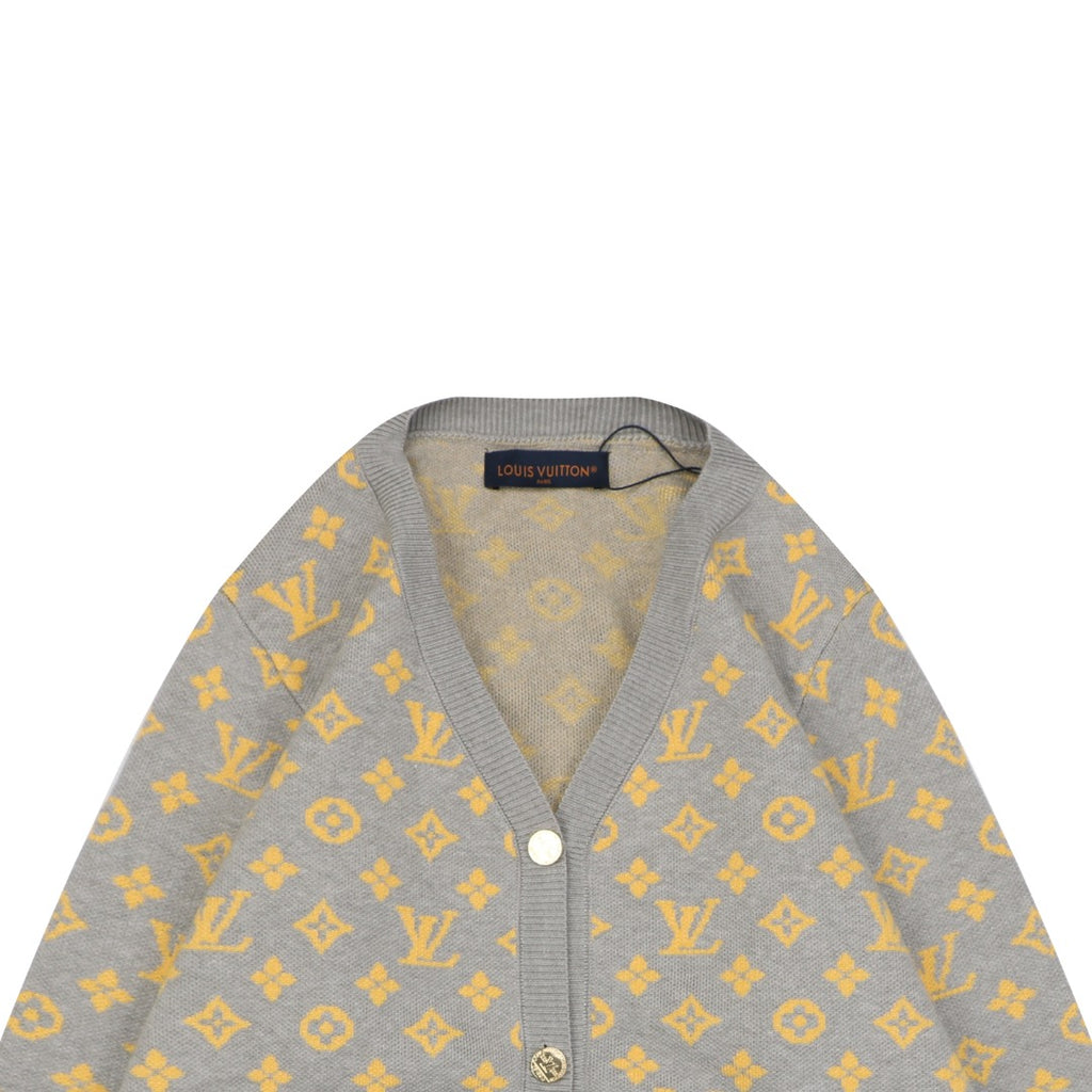 Louis Vuitton All-Over Grey / Gold Monogram Jacquard Cardigan | Grey