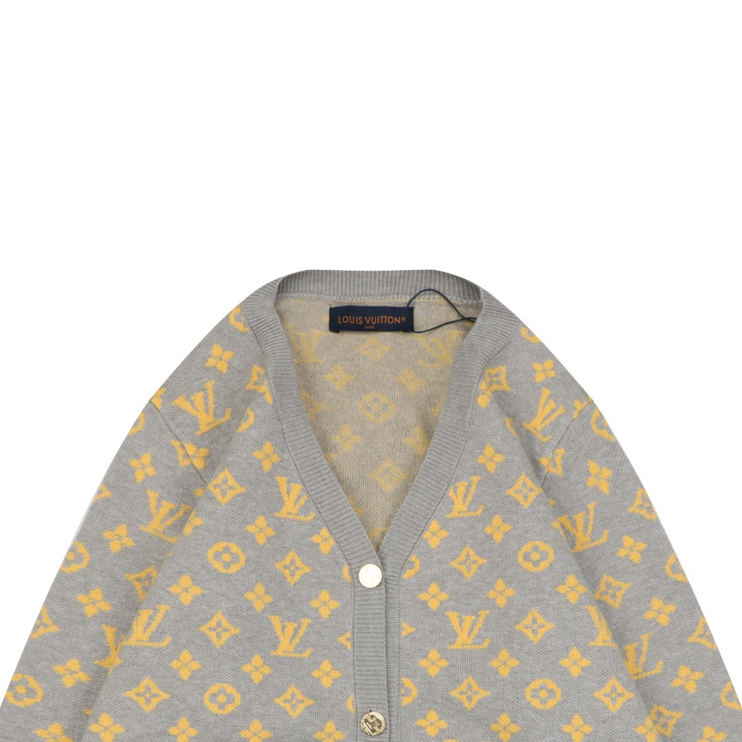 Louis Vuitton All-Over Grey / Gold Monogram Jacquard Cardigan | Grey