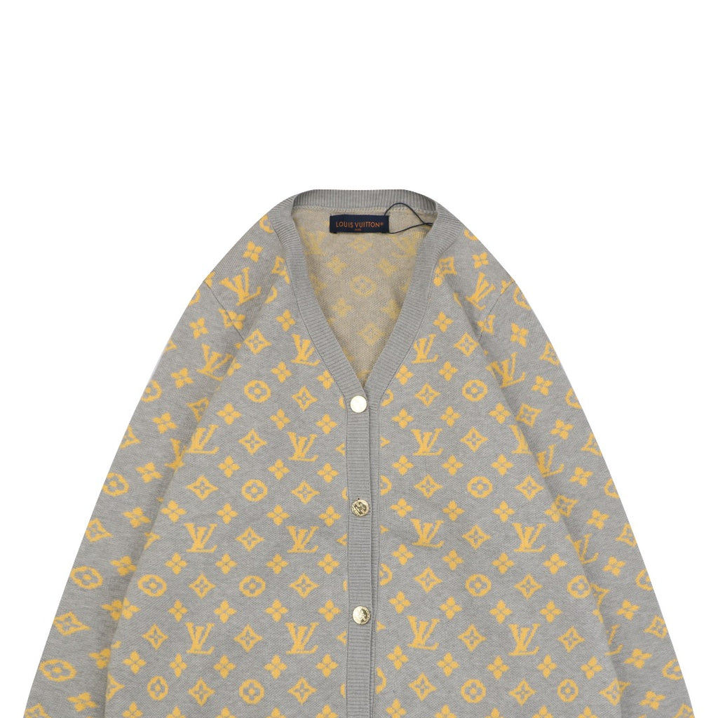 Louis Vuitton All-Over Grey / Gold Monogram Jacquard Cardigan | Grey